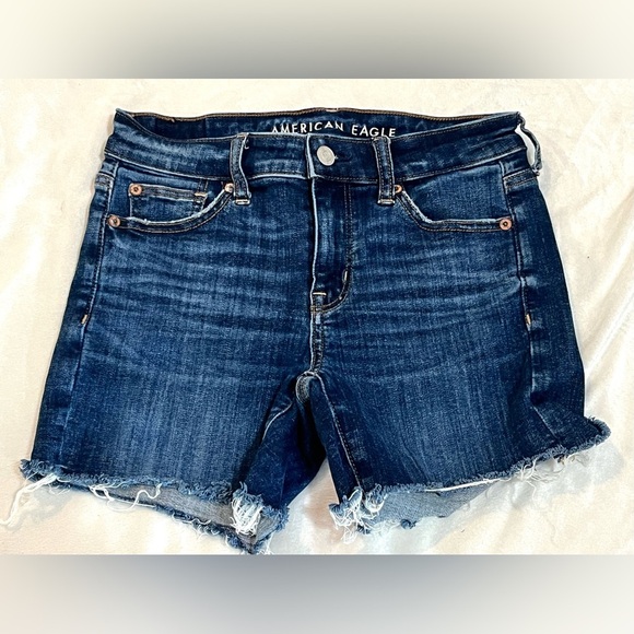 American Eagle Outfitters Women's Blue Hi-Rise Shortie Denim Shorts Size 0 - Picture 1 of 12